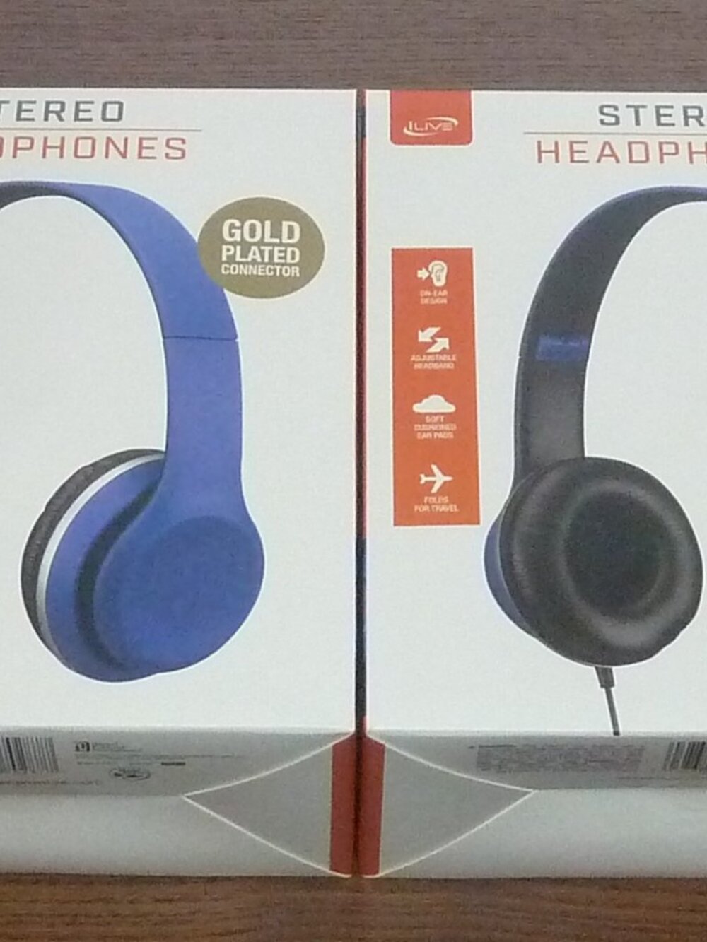 Lot Of 2 Sets iLive Stereo Headphones IAH57B Folding Gold Plated Blue